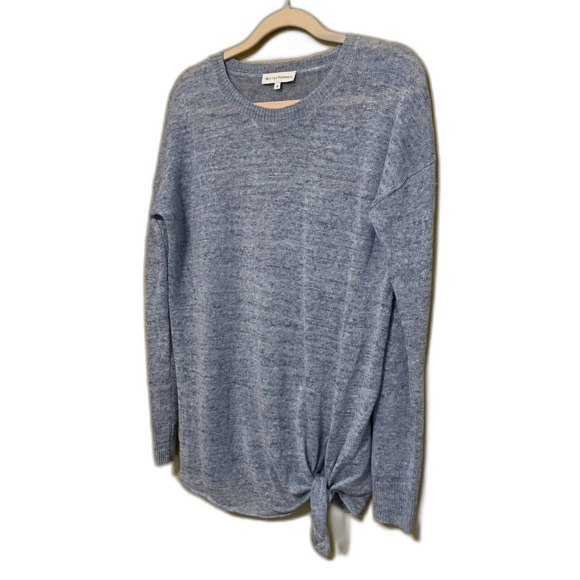 White + Warren Slub Linen Tie Front Sweater Womens Medium Blue Coastal Beach - Picture 2 of 7